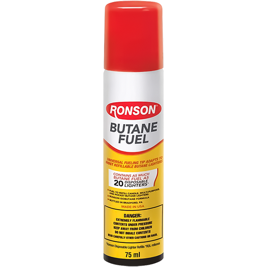 A canister of butane fuel with a red cap, labeled for use with cocktail smokers.