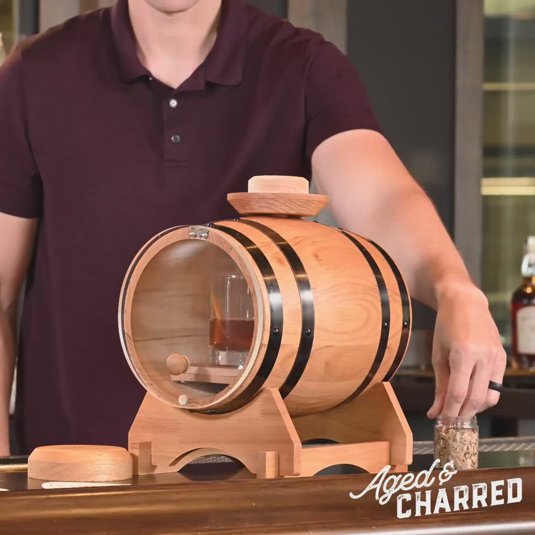 Video demonstrates on how to use the Aged & Charred smoke barrel kit
