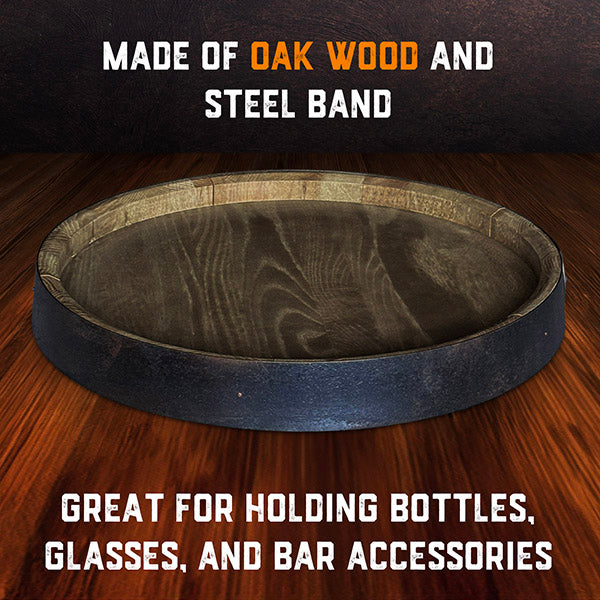 Whiskey Display Barrel Top made of Oak Wood and Steel Band