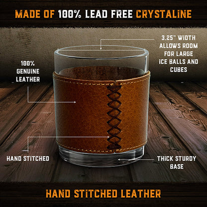 Brown leather wrapped rocks glass specifications