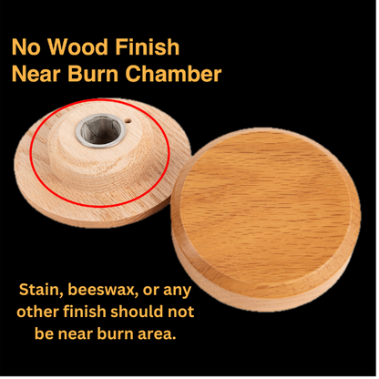 Aged & Charred whiskey smoker lid has no wood finish near burn chamber.